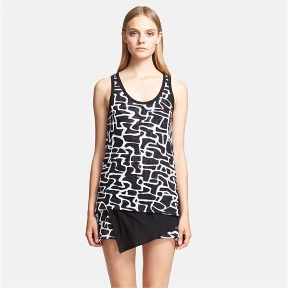 𝅺PROENZA Schouler Layered Abstract Print Ruffle Tank Dress XS - Picture 1 of 6